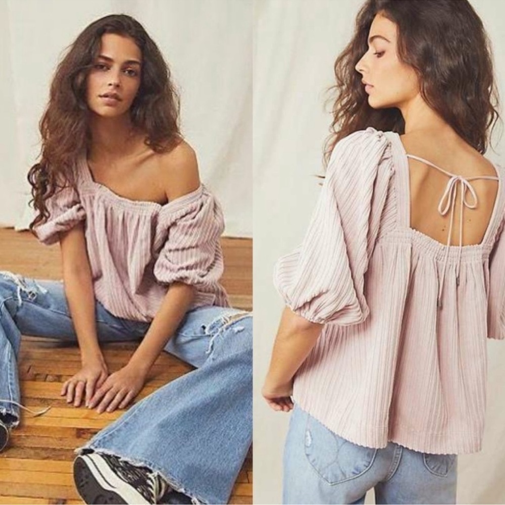 Free People Raquel Corduroy Top Oversized Balloon Sleeves Size: Large